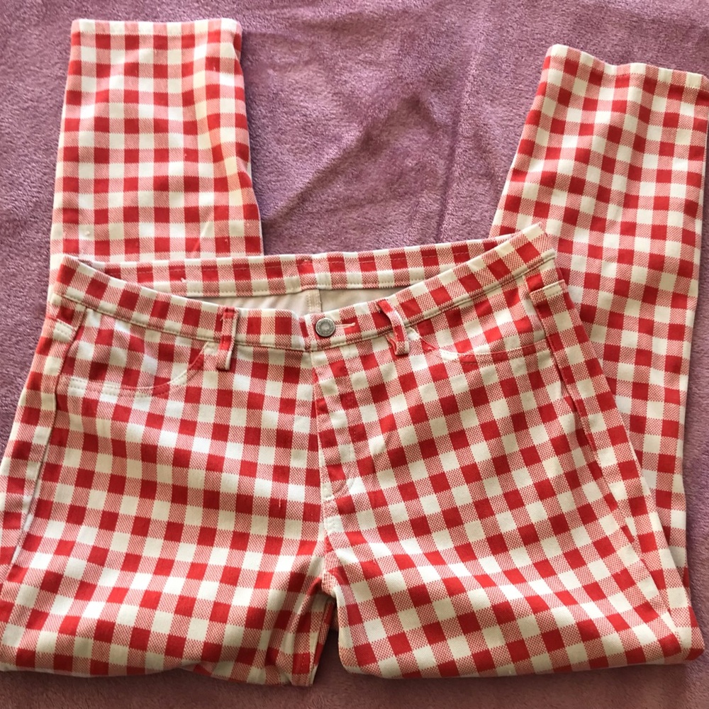 UNIQLO Size Large 🧡🤍 Retro Check Knit Ankle Pants 1950s 60s Style